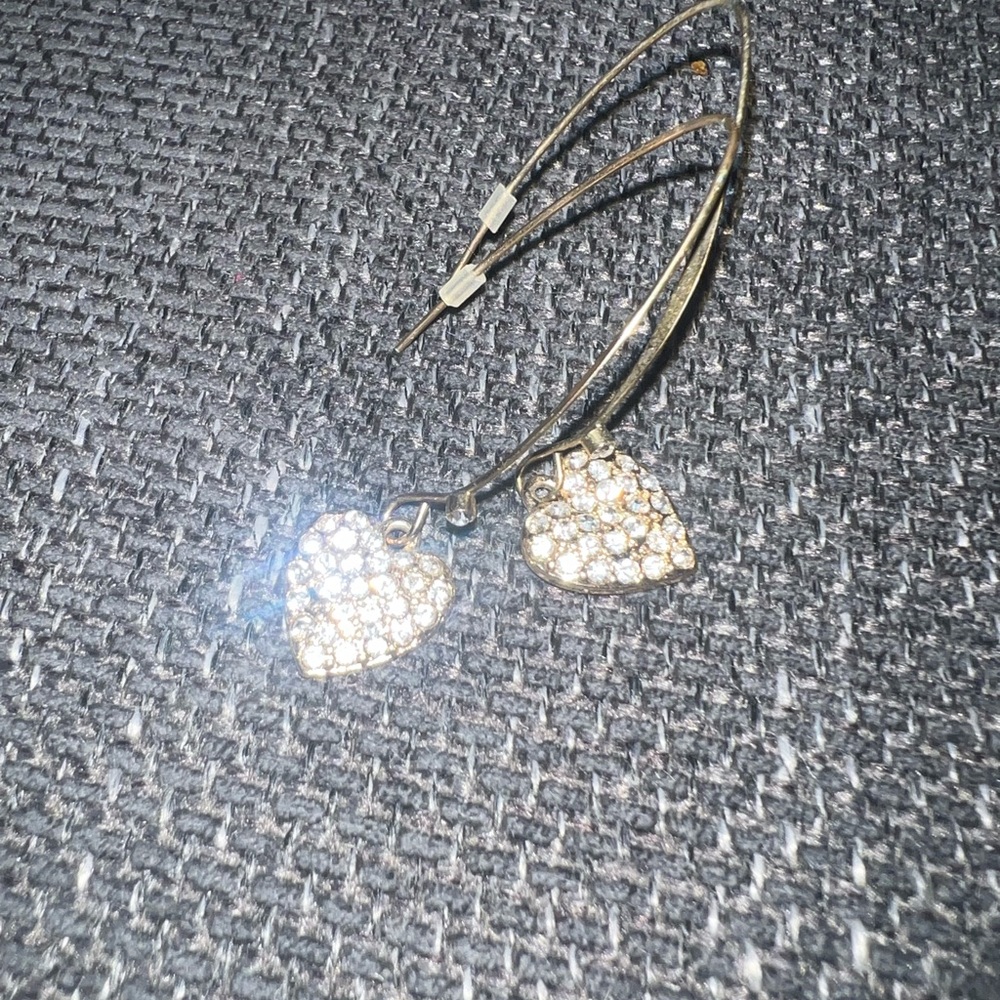 Heart Shaped Hoop Earrings with Rhinestones